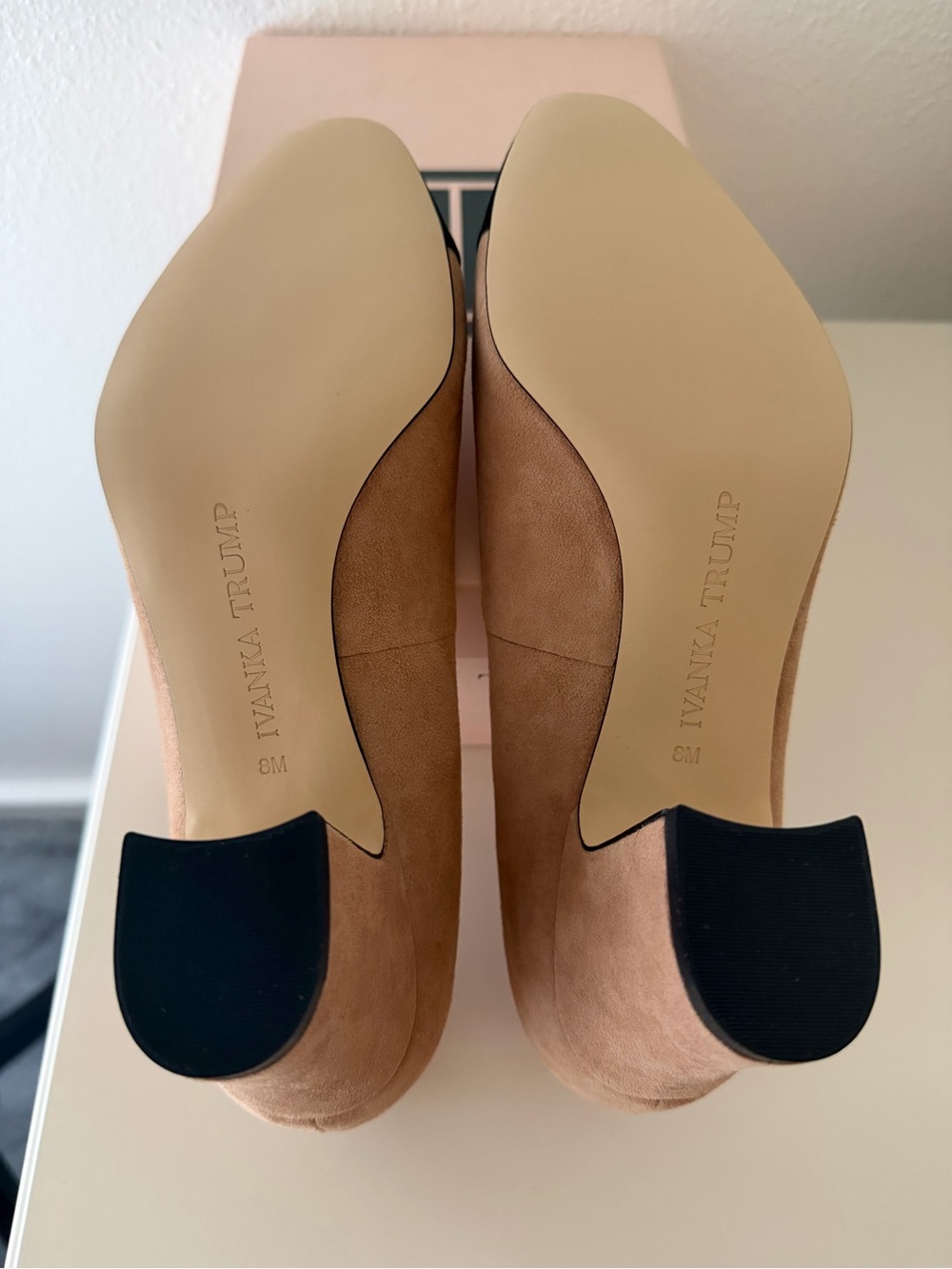 Ivanka Trump Two-Tone Suede Pumps in Beige and Black Cap Toe - Picture 7 of 7
